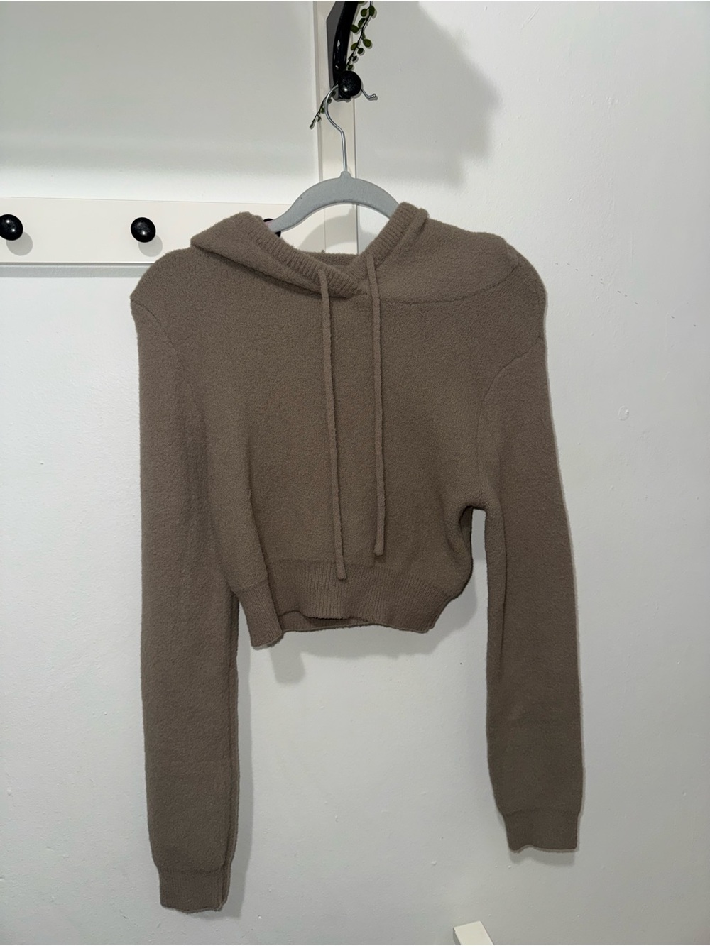 Zara Women's Cropped Hooded Turtleneck Sweater in Taupe